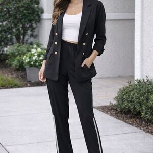 Classic Black Women's Blazer with Gold Buttons